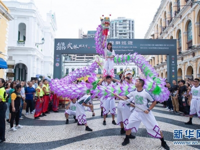 澳門“2019武林群英會”舉行武術龍獅巡游
